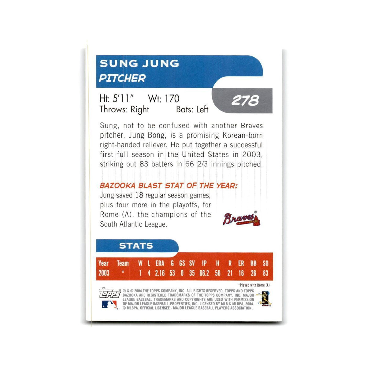 2004 Bazooka Sung Jung Braves #278