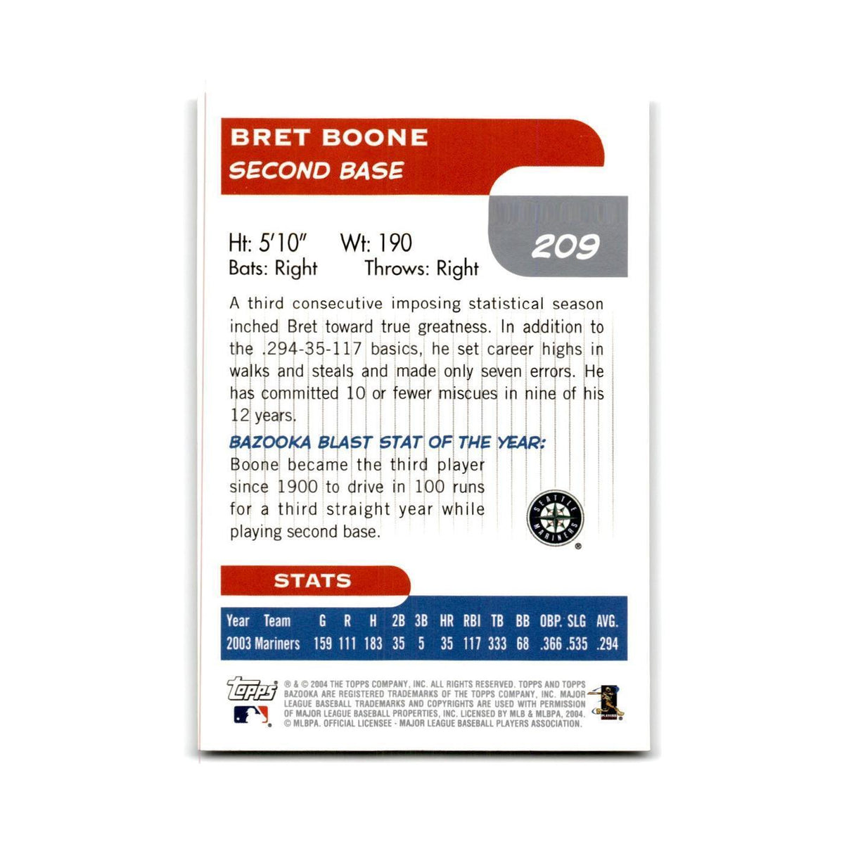 2004 Bazooka Bret Boone Mariners #209