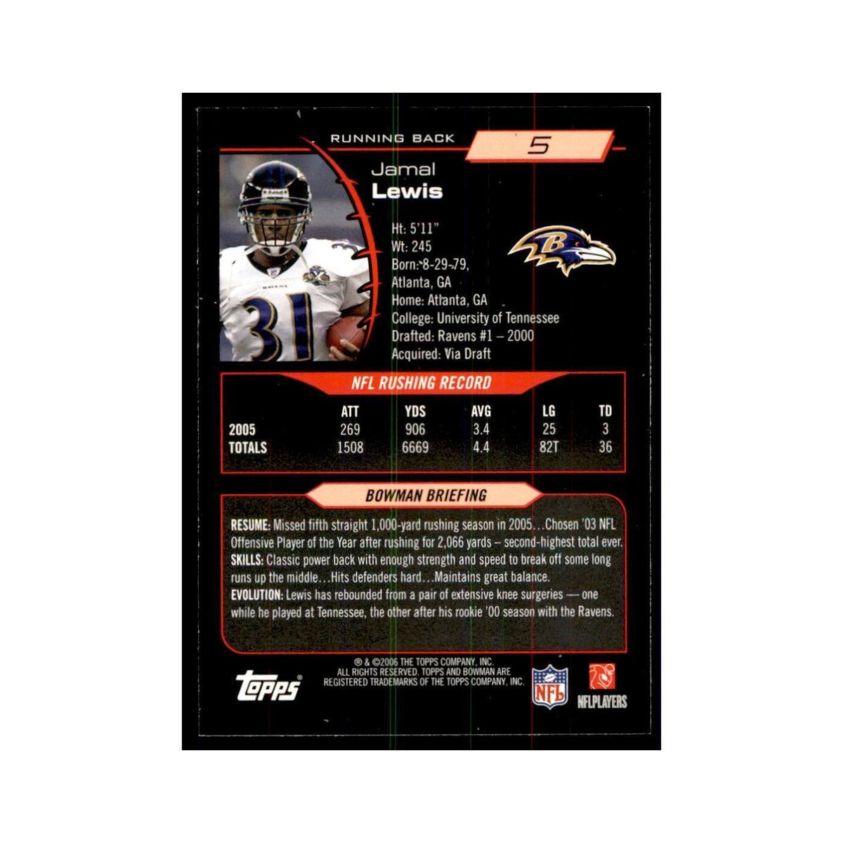 2006 Bowman Jamal Lewis Football Cards #5