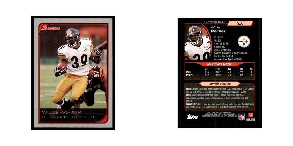 2006 Bowman Willie Parker Football Cards #101