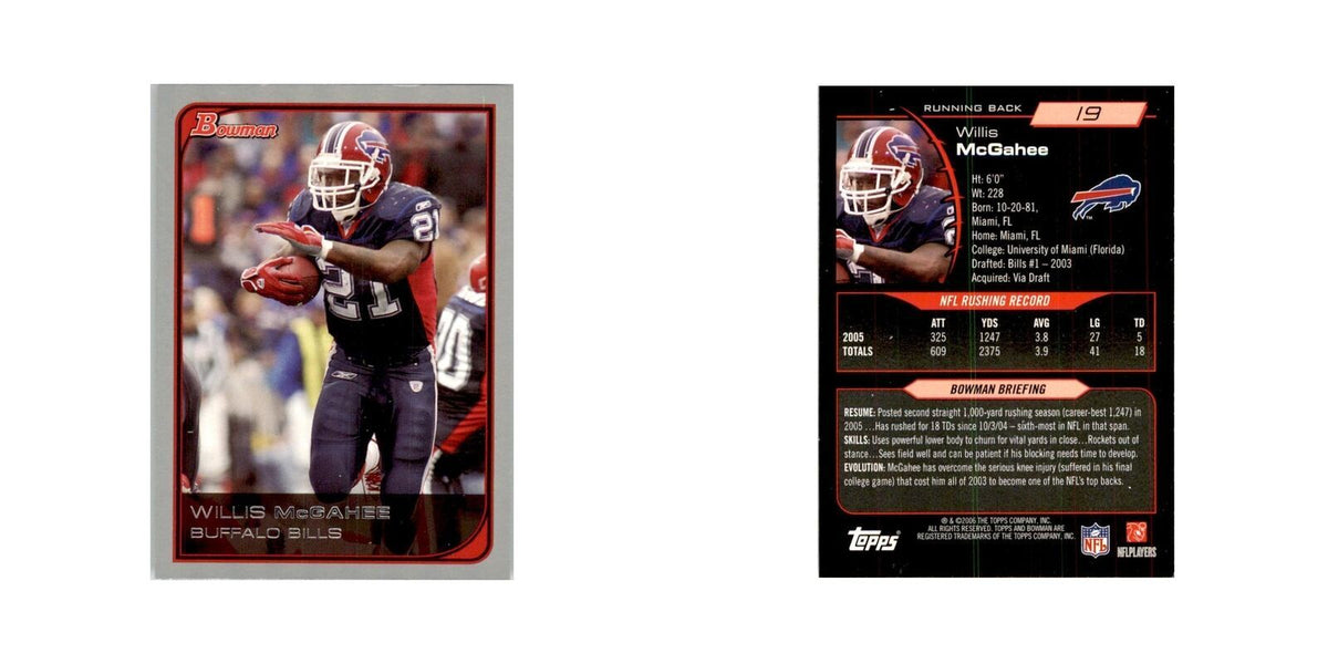 2006 Bowman Willis McGahee Football Cards #19