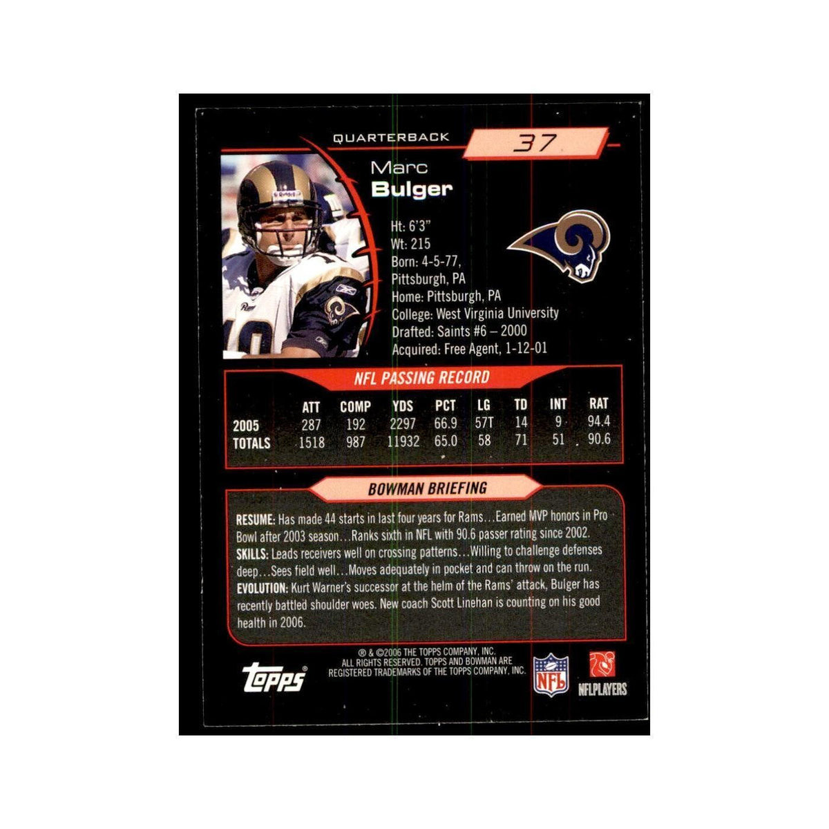2006 Bowman Marc Bulger Football Cards #37