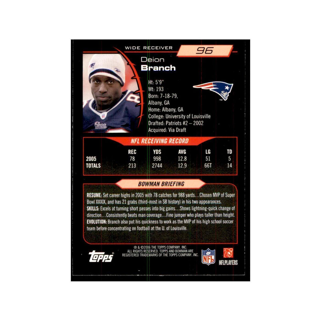 2006 Bowman Deion Branch Football Cards #96