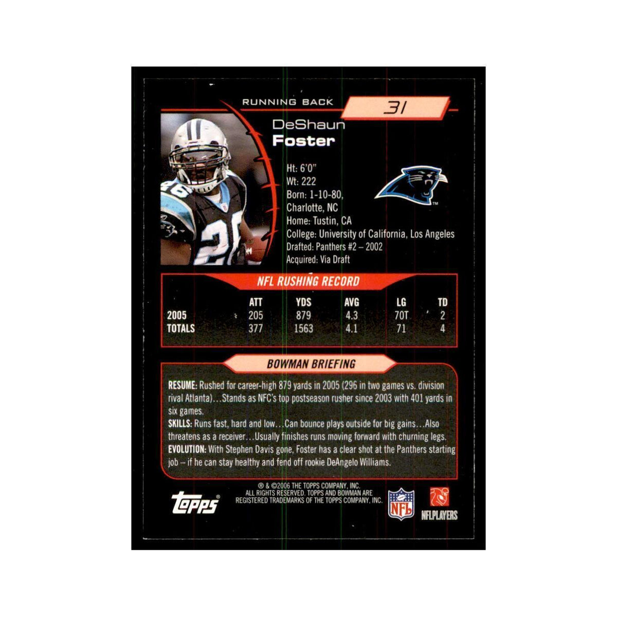 2006 Bowman DeShaun Foster Football Cards #31