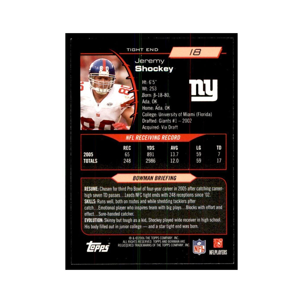 2006 Bowman Jeremy Shockey Football Cards #18