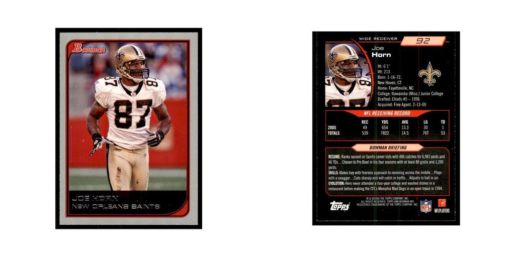 2006 Bowman Joe Horn Football Cards #92