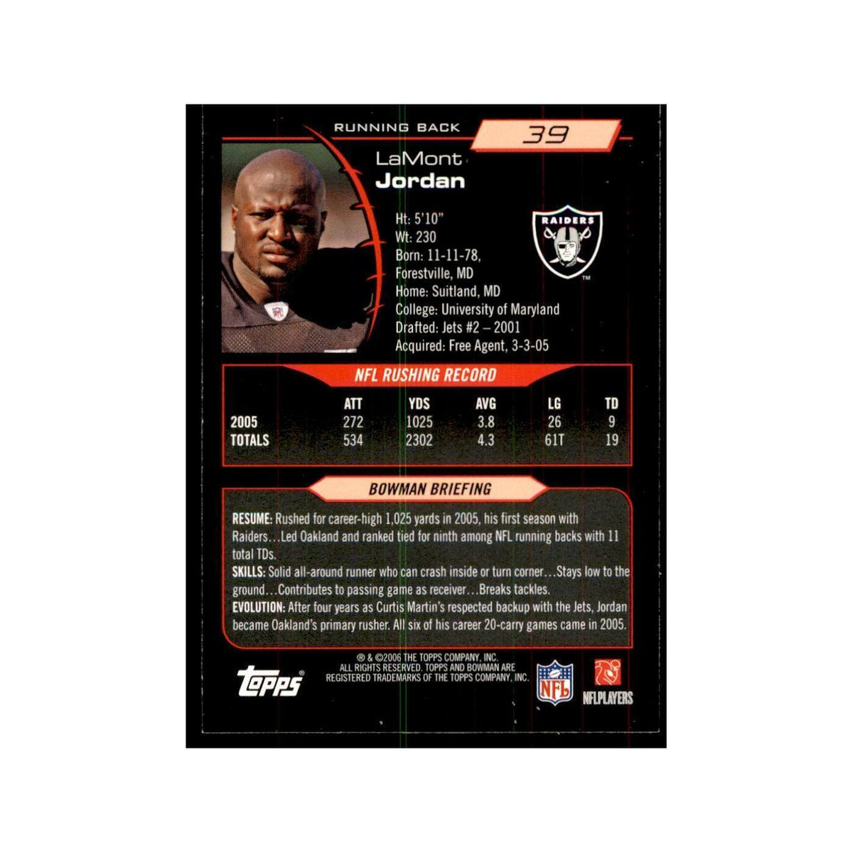 2006 Bowman LaMont Jordan Football Cards #39