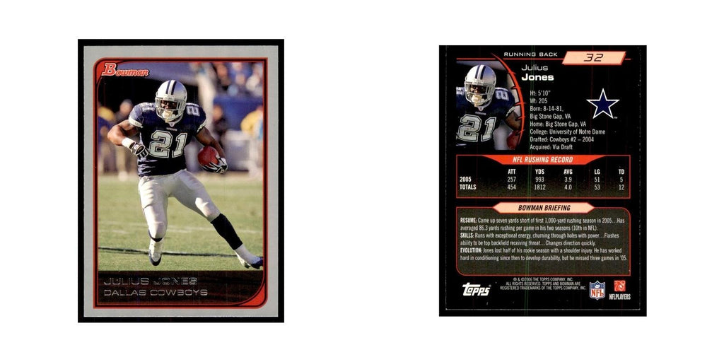 2006 Bowman Julius Jones Football Cards #32