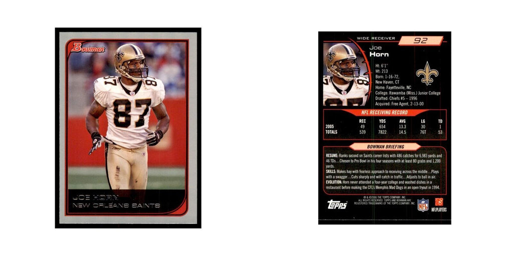 2006 Bowman Joe Horn Football Cards #92