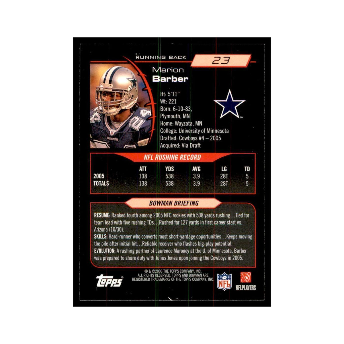 2006 Bowman Marion Barber Football Cards #23