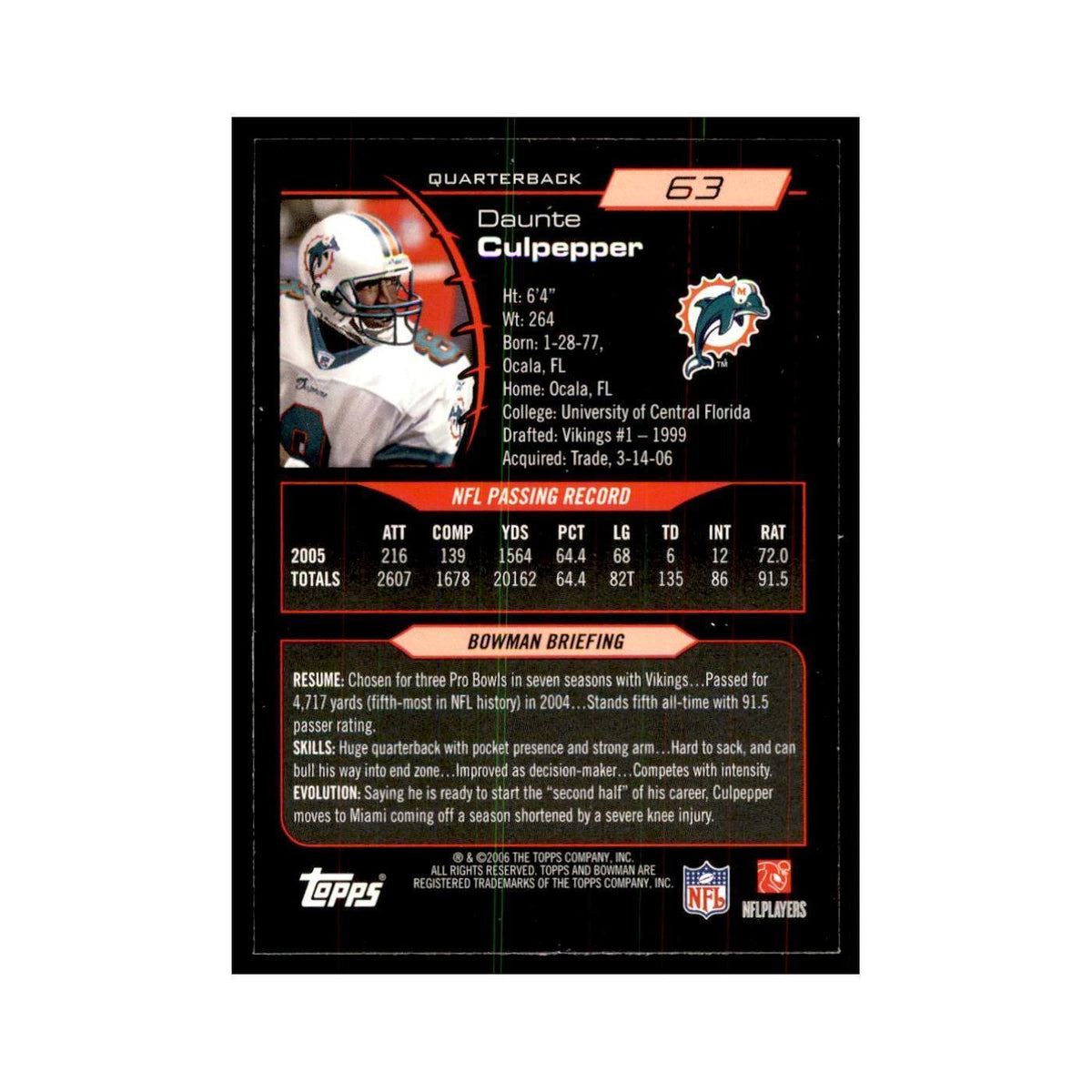 2006 Bowman Daunte Culpepper Football Cards #63