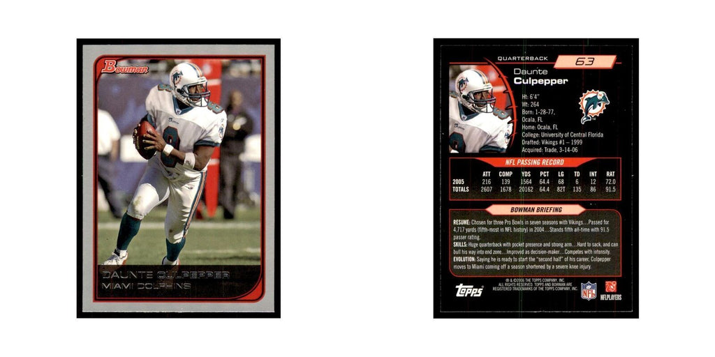 2006 Bowman Daunte Culpepper Football Cards #63