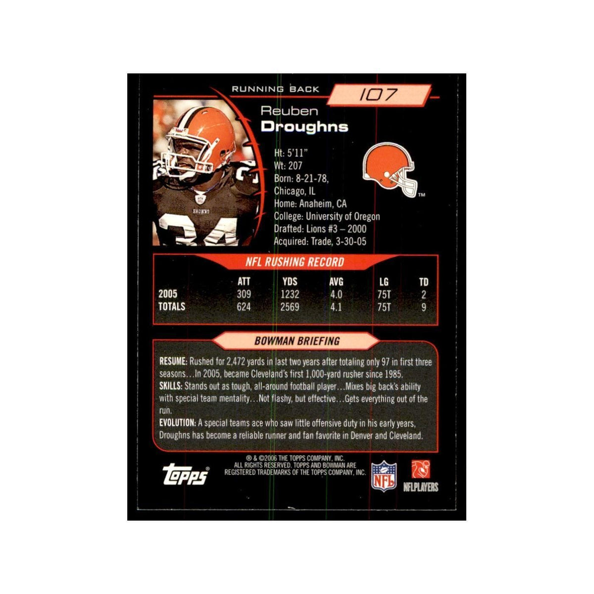 2006 Bowman Reuben Droughns Football Cards #107