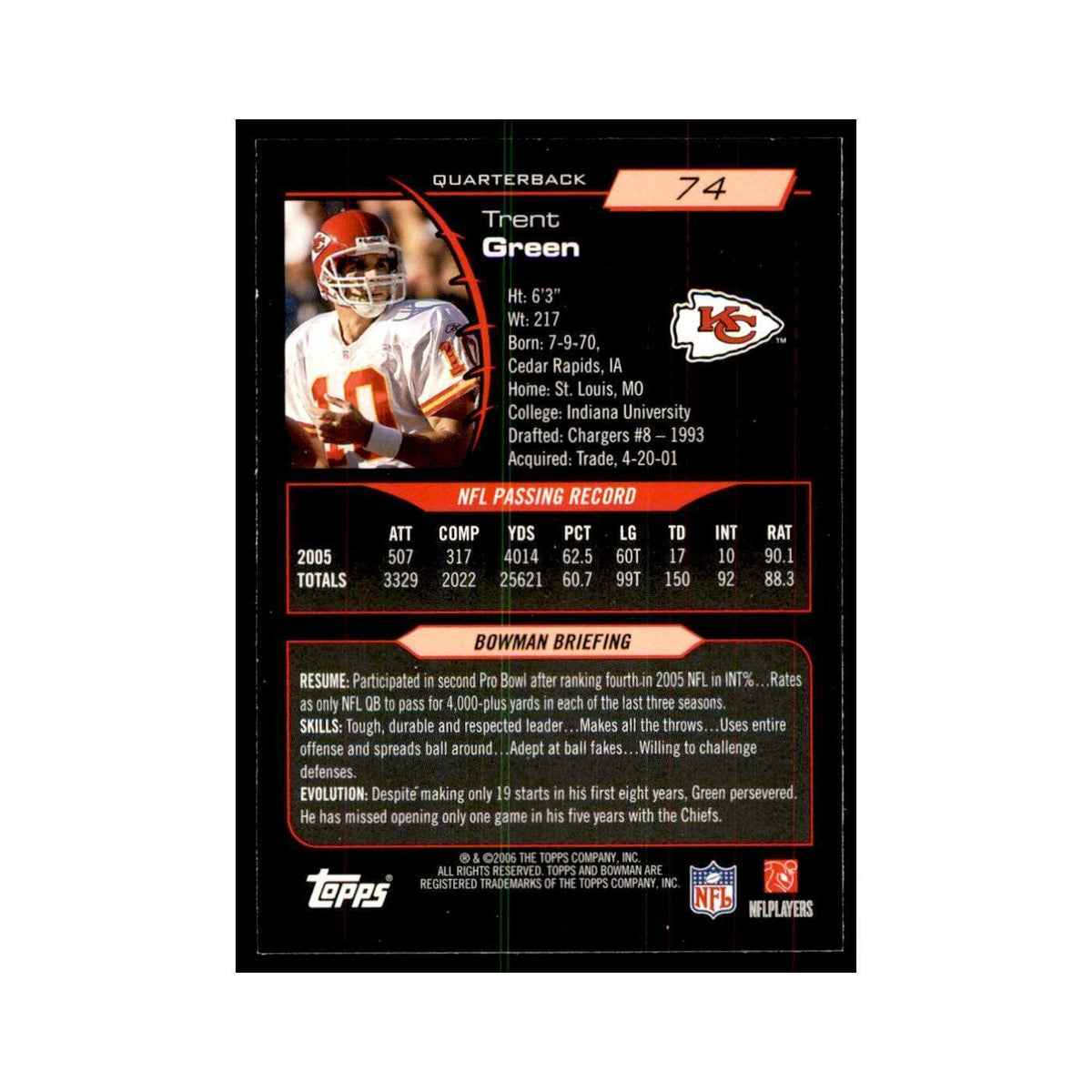 2006 Bowman Trent Green Football Cards #74