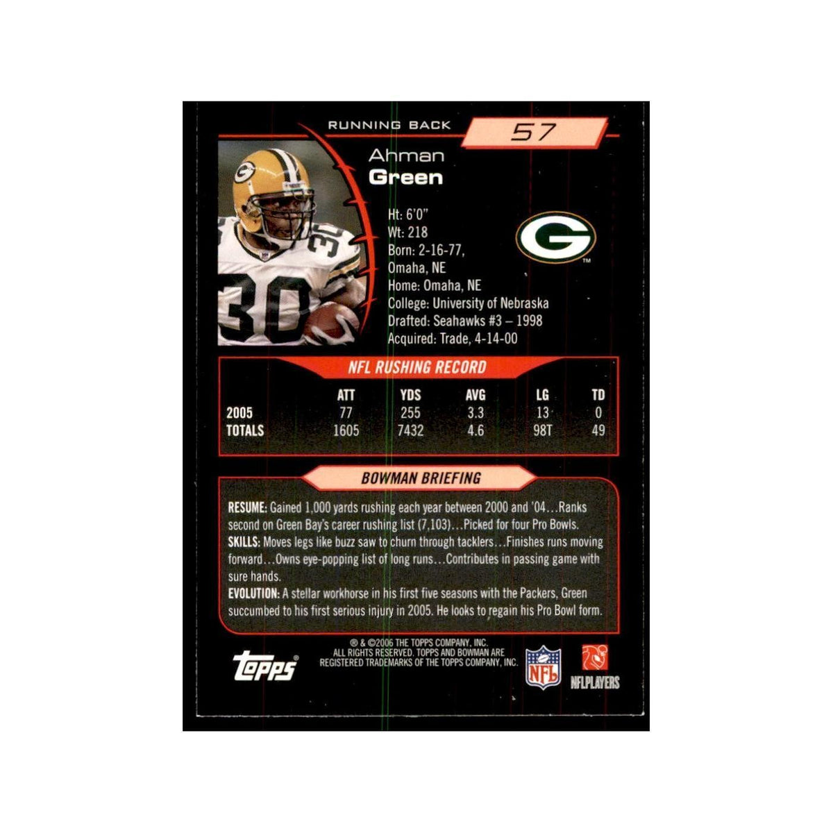 2006 Bowman Ahman Green Football Cards #57