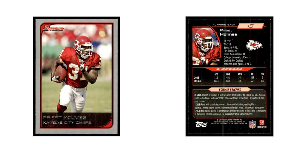 2006 Bowman Priest Holmes Football Cards #15