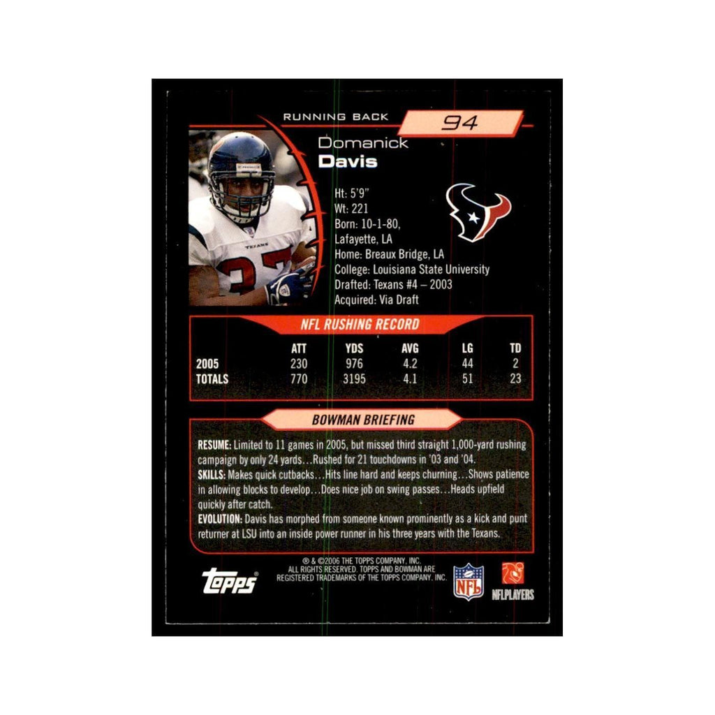 2006 Bowman Domanick Davis Football Cards #94