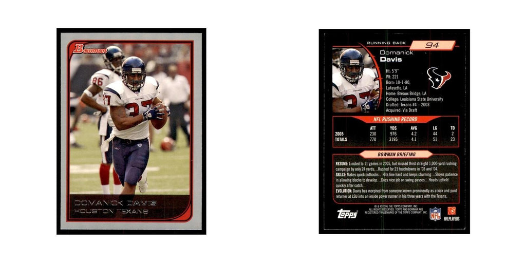 2006 Bowman Domanick Davis Football Cards #94