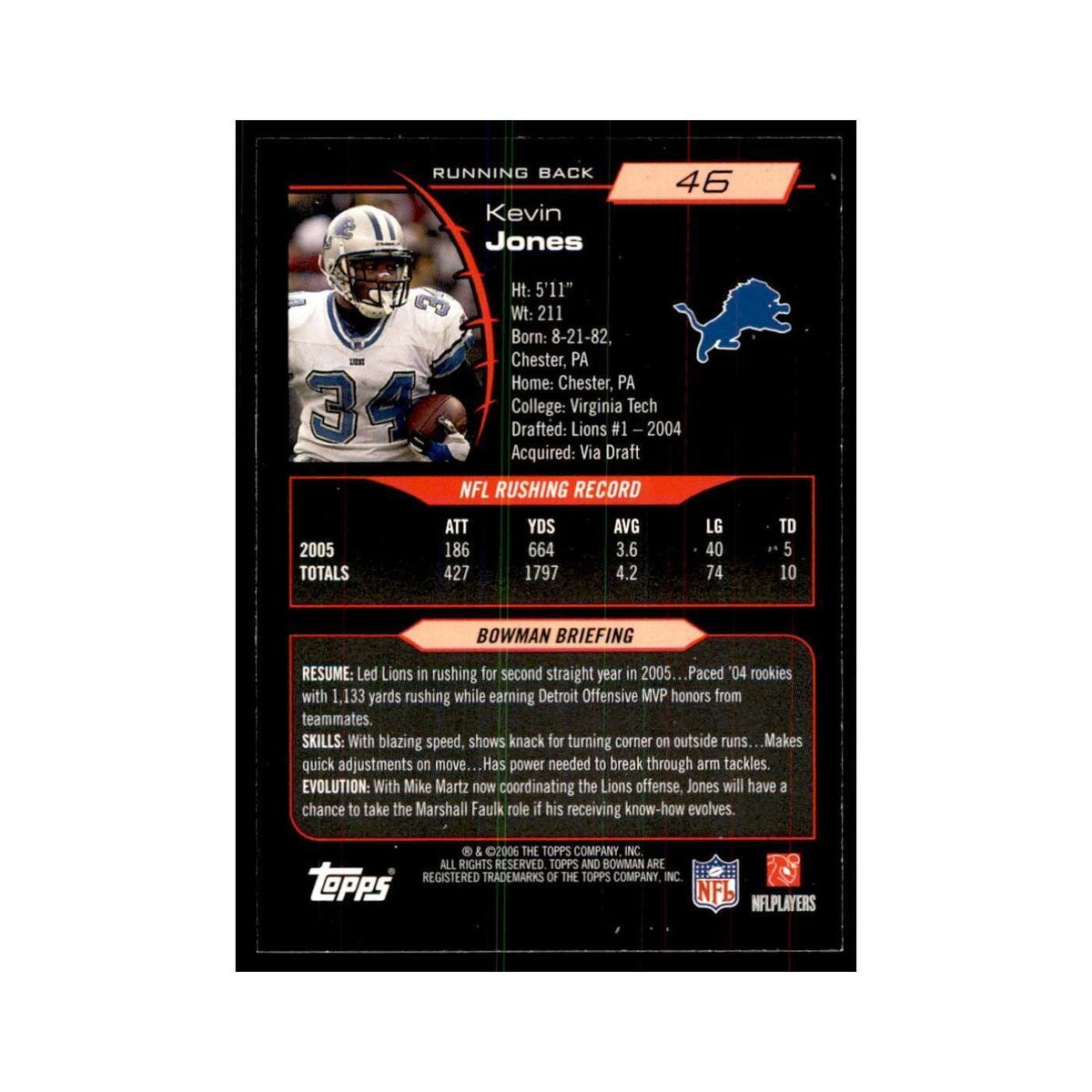 2006 Bowman Kevin Jones Football Cards #46