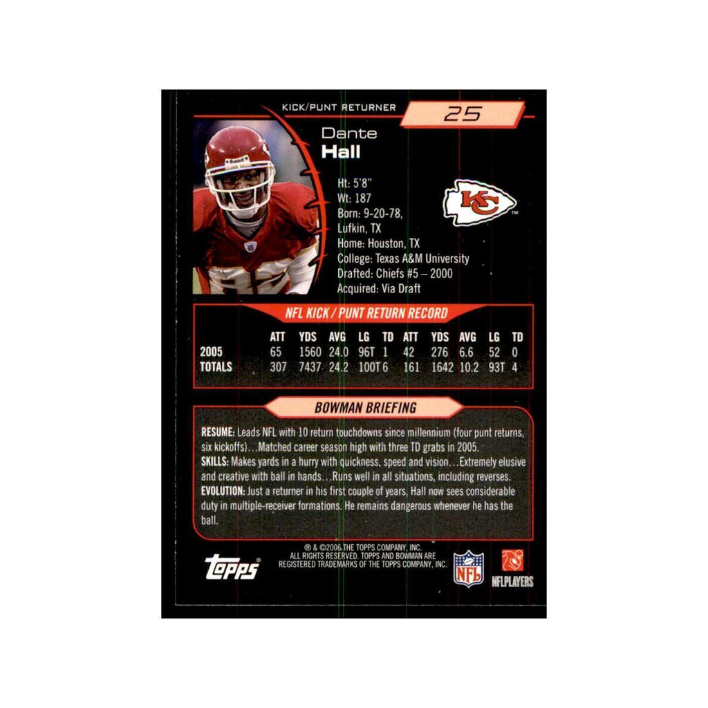 2006 Bowman Dante Hall Football Cards #25