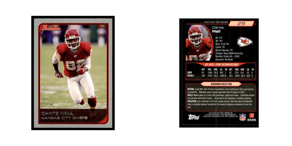 2006 Bowman Dante Hall Football Cards #25