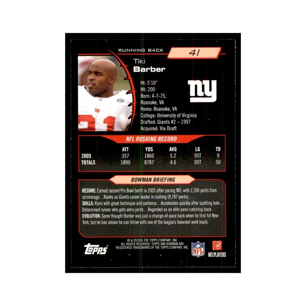 2006 Bowman Tiki Barber Football Cards #41