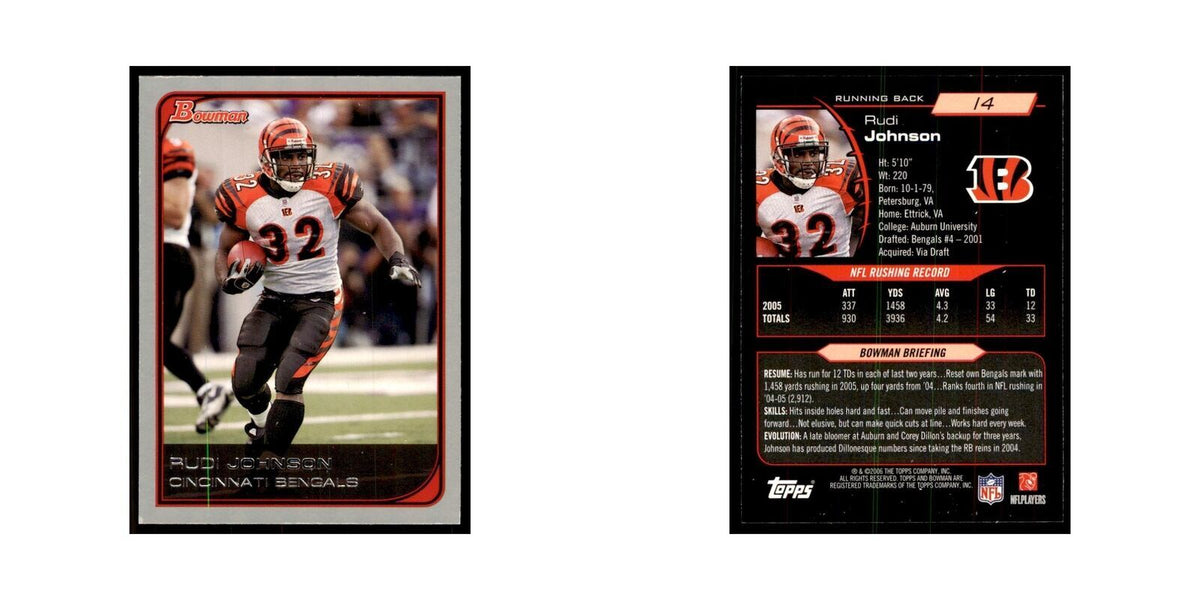2006 Bowman Rudi Johnson Football Cards #14