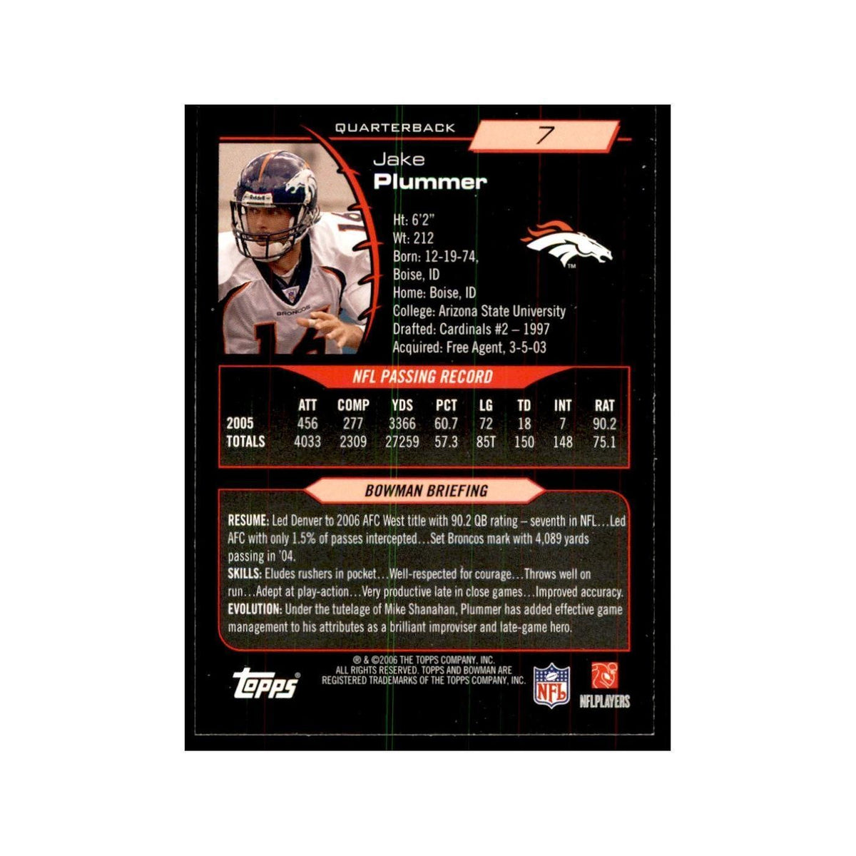 2006 Bowman Jake Plummer Football Cards #7