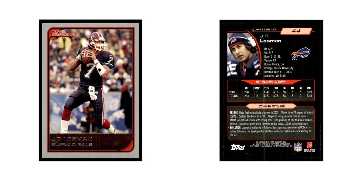 2006 Bowman J.P. Losman Football Cards #44