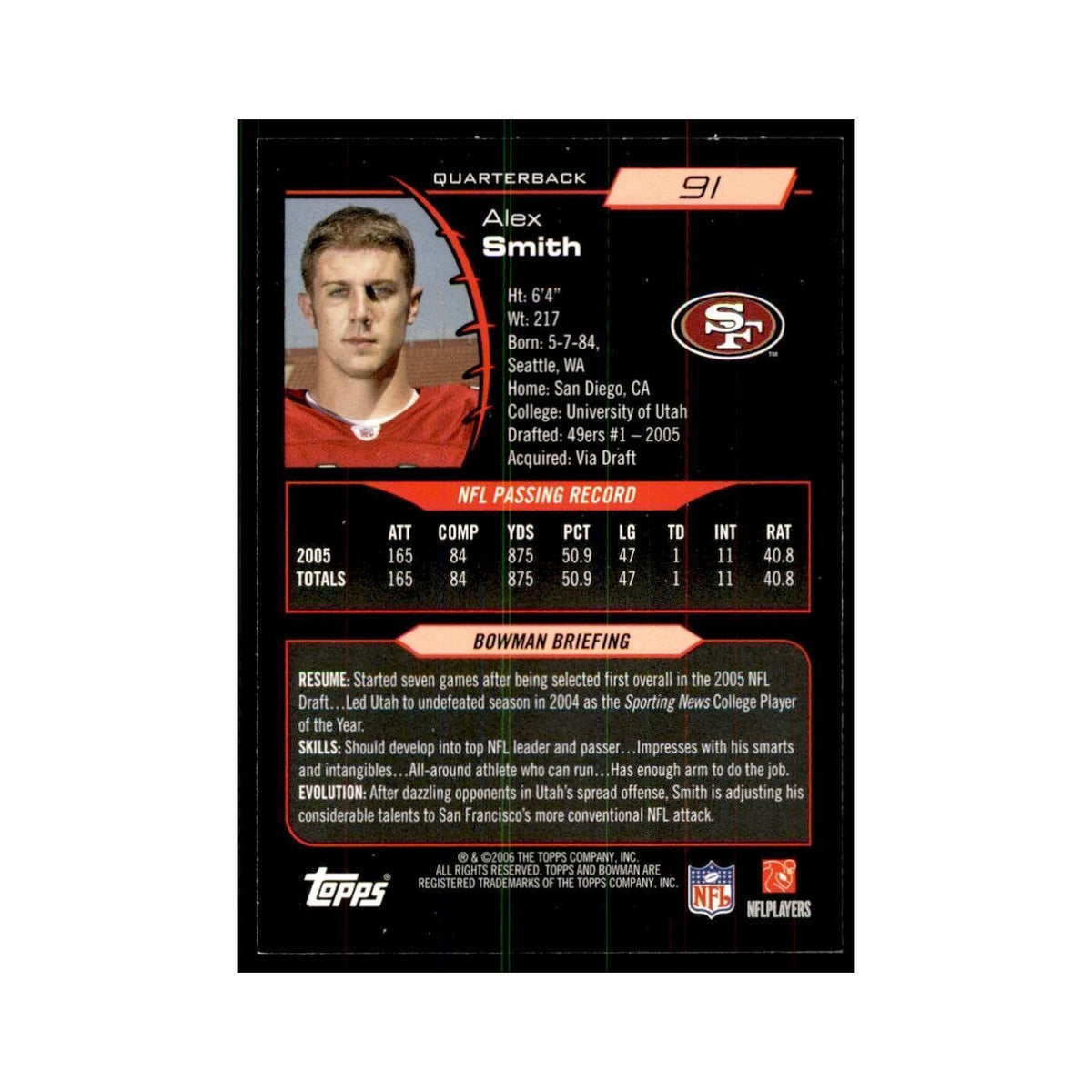 2006 Bowman Alex Smith Football Cards #91