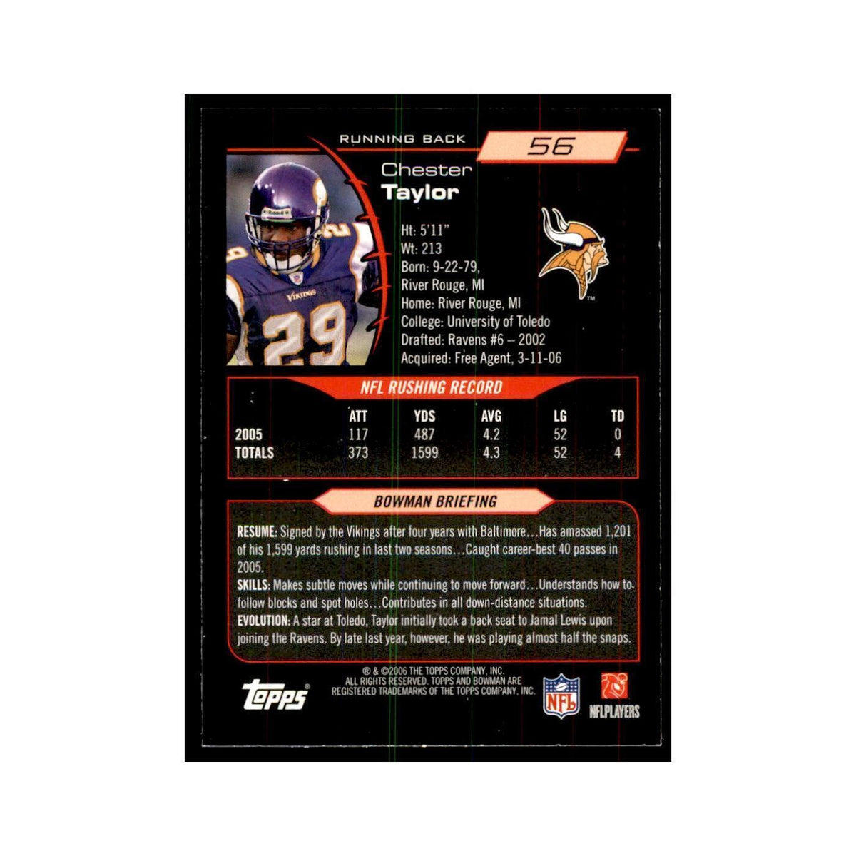 2006 Bowman Chester Taylor Football Cards #56