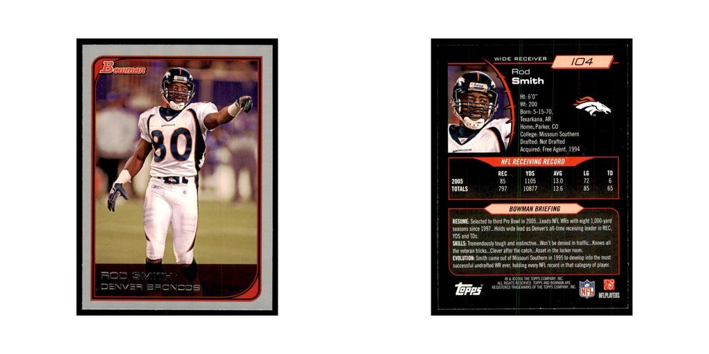 2006 Bowman Rod Smith Football Cards #104