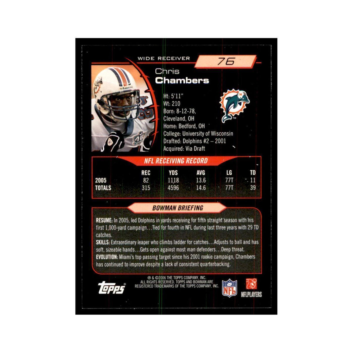 2006 Bowman Chris Chambers Football Cards #76