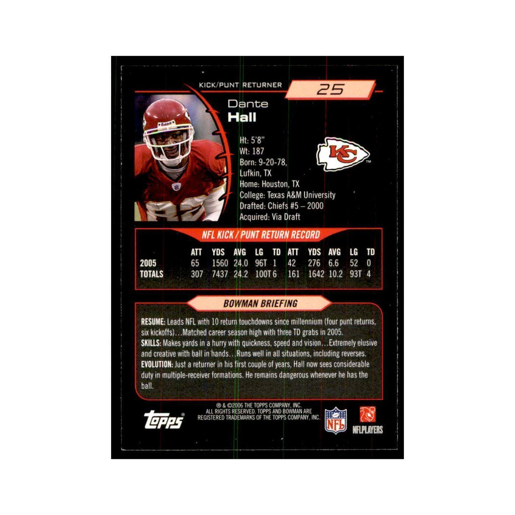 2006 Bowman Dante Hall Football Cards #25