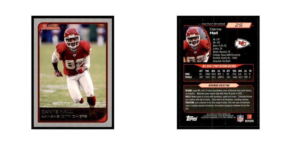 2006 Bowman Dante Hall Football Cards #25