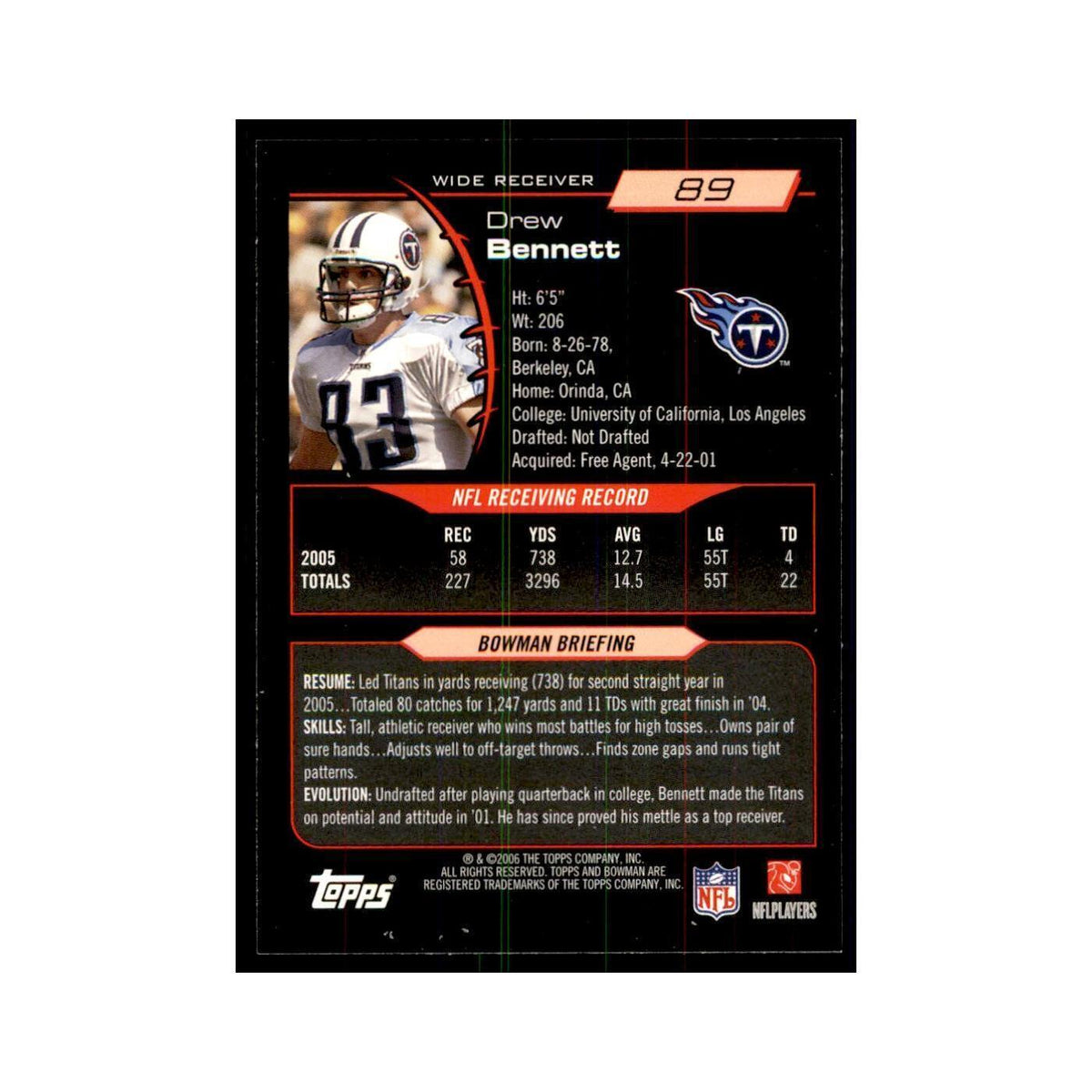 2006 Bowman Drew Bennett Football Cards #89