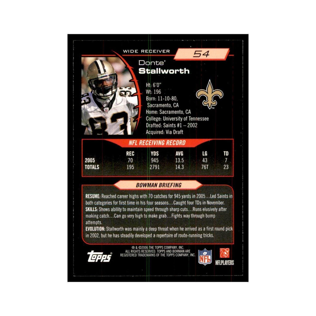 2006 Bowman Donte Stallworth Football Cards #54