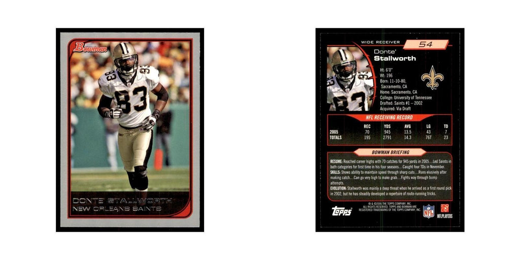 2006 Bowman Donte Stallworth Football Cards #54