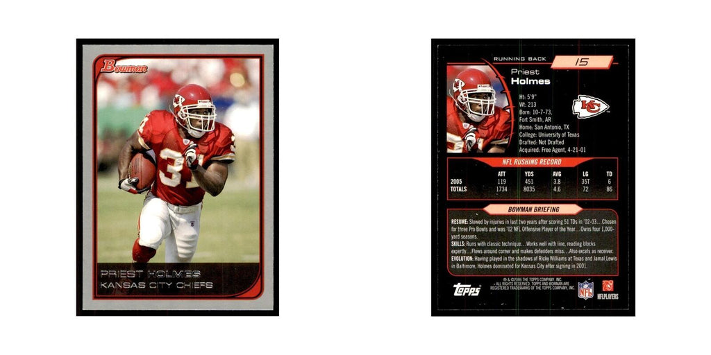 2006 Bowman Priest Holmes Football Cards #15
