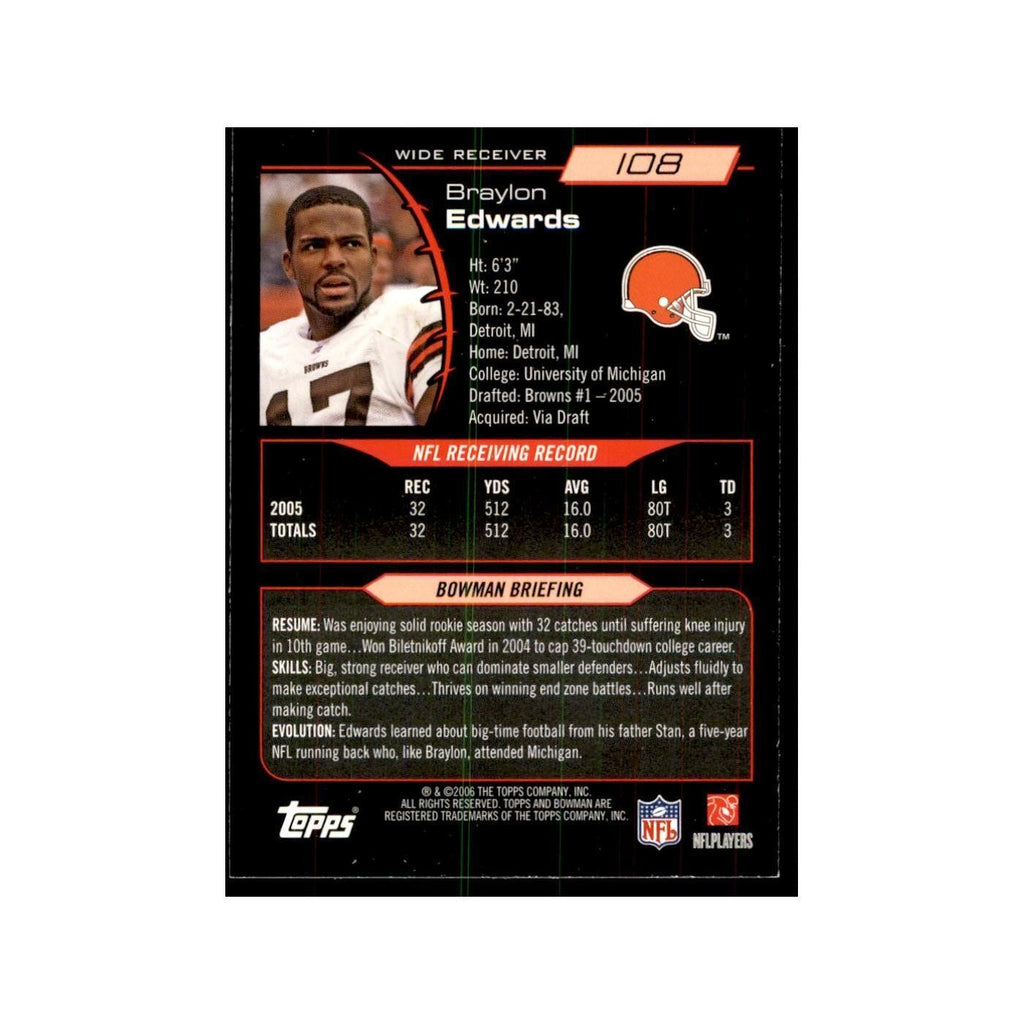 2006 Bowman Braylon Edwards Football Cards #108