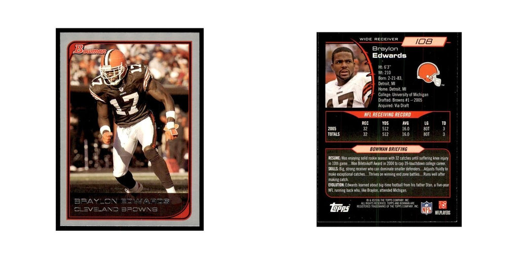 2006 Bowman Braylon Edwards Football Cards #108