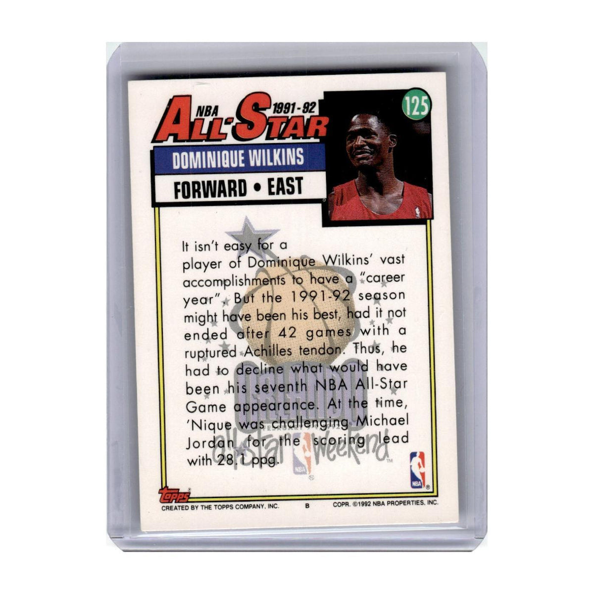1992 Topps All Star Dominique Wilkins Hawks #125