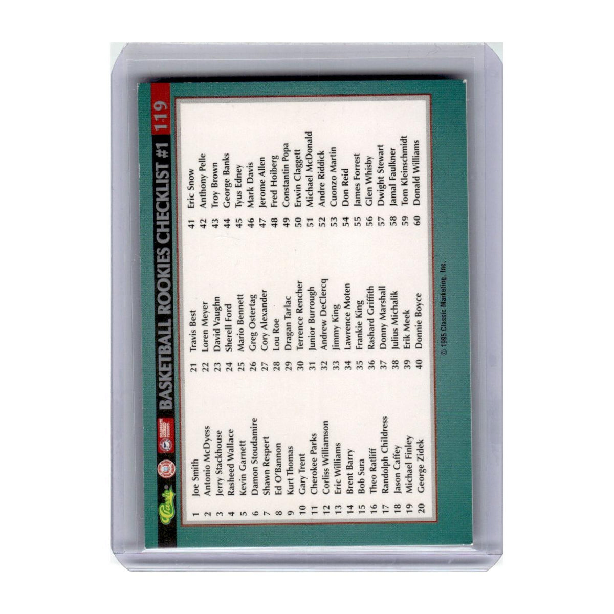 1995 Classic Rookie Checklist Joe Smith #119