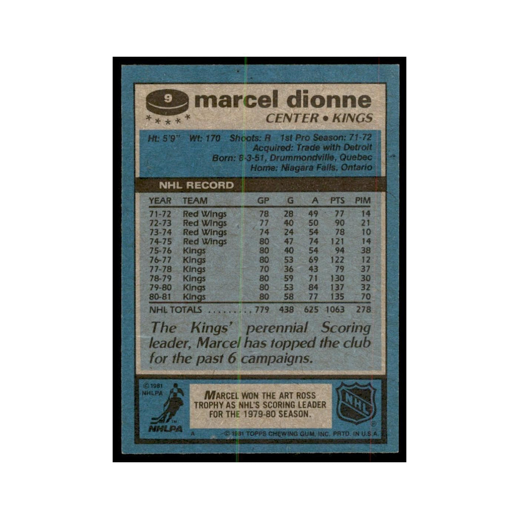 1981 Topps Marcel Dionne Hockey Cards #9
