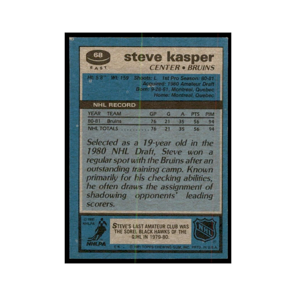 1981 Topps Steve Kasper Hockey Cards #E68
