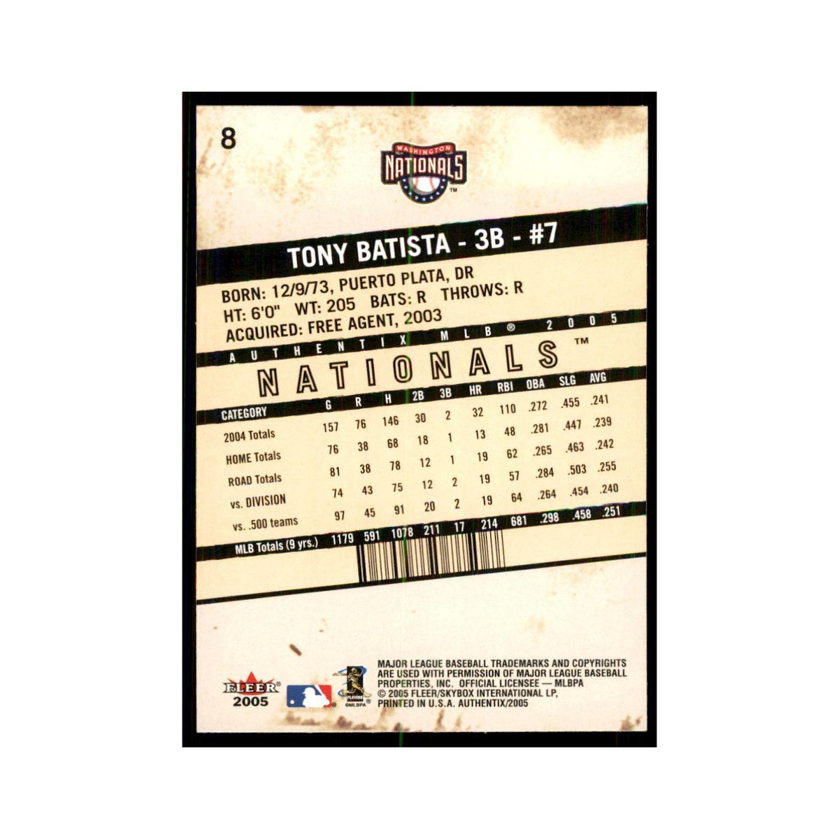 2005 Fleer Authentix Tony Batista Nationals #8