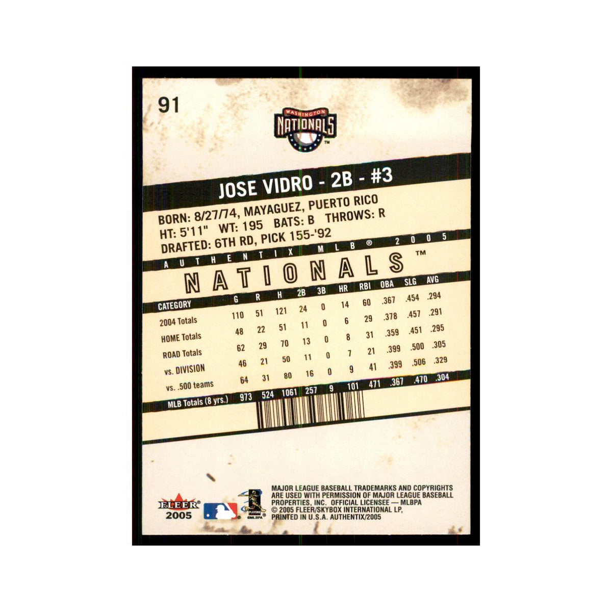 2005 Fleer Authentix Jose Vidro Nationals #91