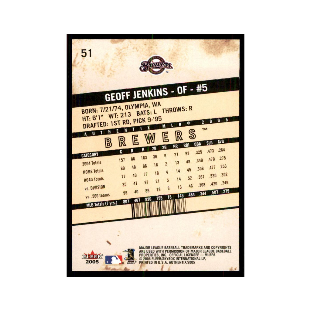 2005 Fleer Authentix Geoff Jenkins Brewers #51