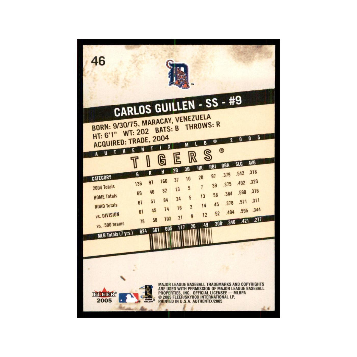 2005 Fleer Authentix Carlos Guillen Tigers #46