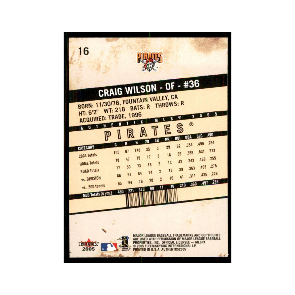 2005 Fleer Authentix Craig Wilson Pirates #16